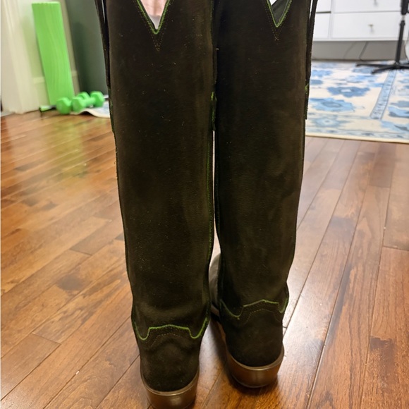 Lucchese Dark Brown Suede Edie boots with Green Stitching - Picture 9 of 11